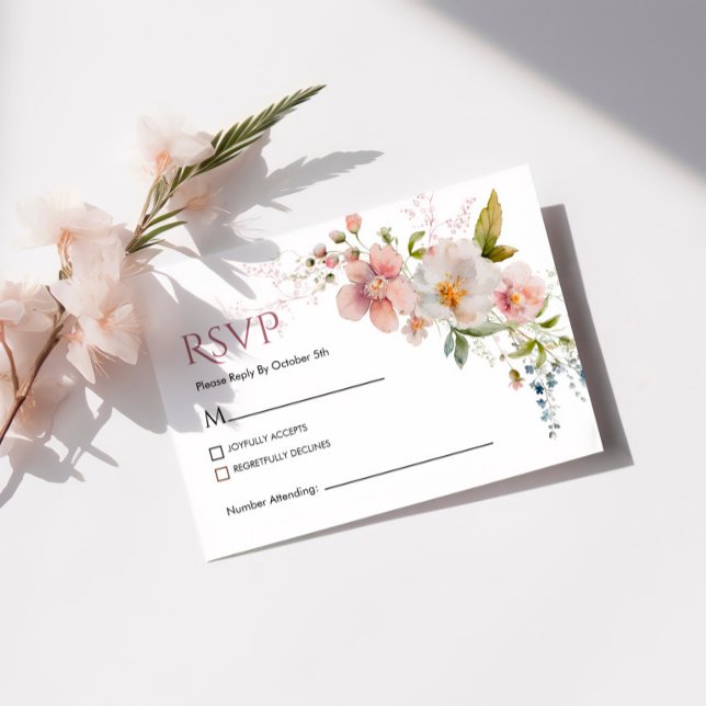 Elégante carte RSVP de mariage Fleur sauvage rusti (Créateur téléchargé)