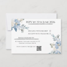 Elégante carte RSVP de mariage floral bleu avec co
