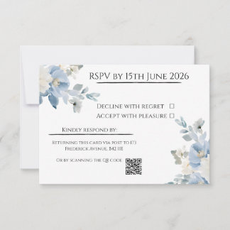 Elégante carte RSVP de mariage floral bleu avec co