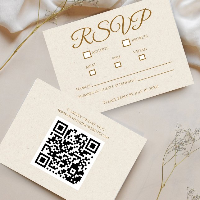 Elégante carte RSVP de mariage Gold Script (Elegant Gold Script Wedding RSVP Response Card)