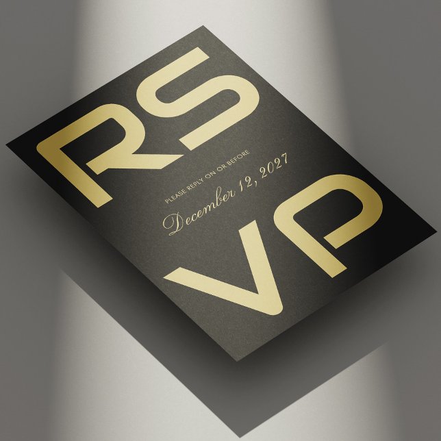 Elégante carte RSVP de mariage Gold Script sur noi (Personalized Elegant Gold Script Wedding RSVP Card on Black)