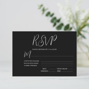 Elégante carte RSVP de mariage noir et blanc