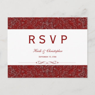 Elégante carte RSVP de mariage rouge floral pourpr