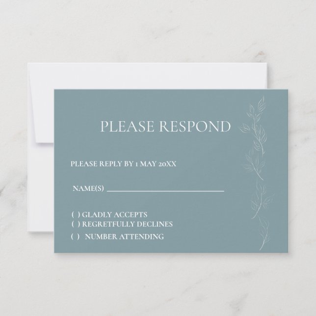 Elégante carte RSVP feuille bleu clair (Devant)