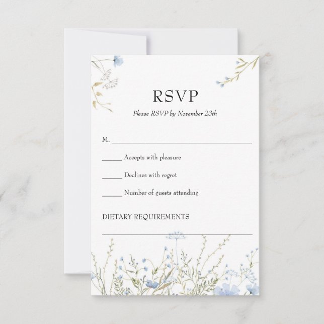 Elégante carte rsvp Fleur sauvage bleu doux Meadow (Devant)
