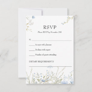 Elégante carte rsvp Fleur sauvage bleu doux Meadow