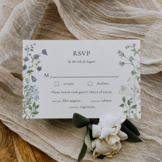 Elégante carte RSVP Fleur sauvage couleur bleu