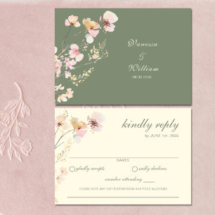 Elégante carte RSVP Fleur sauvage Sage Green