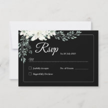 Elégante carte RSVP Floral Noir avec Lily Blanche