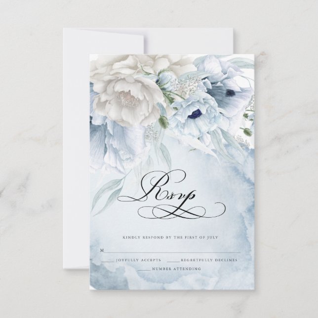 Elégante carte RSVP florale à l'aquarelle bleue (Devant)