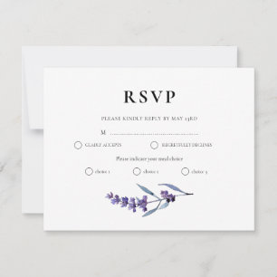Elégante carte RSVP lavande florale avec choix de