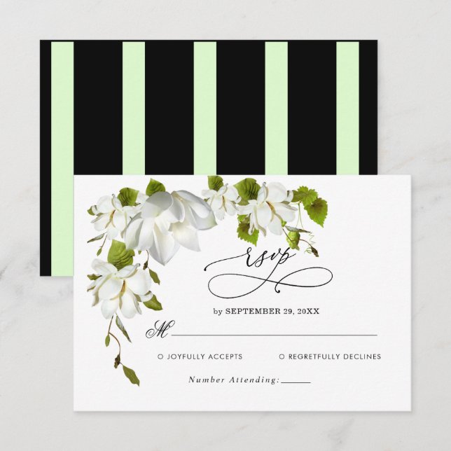 Elégante carte RSVP mariage blanc orchidée verte (Devant / Derrière)