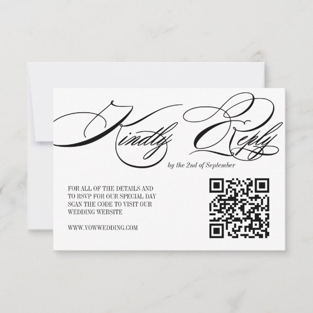 Elégante carte RSVP Mariage de calligraphie QR Cod (Devant)