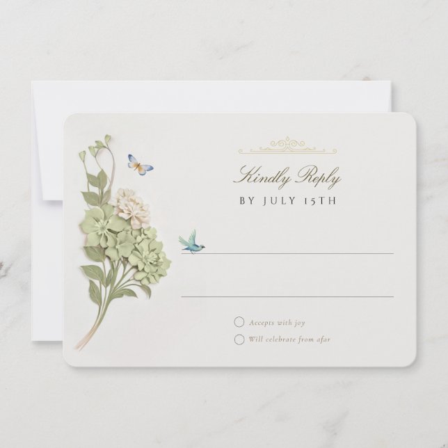 Elégante carte RSVP mariage Hydrangea verte (Devant)