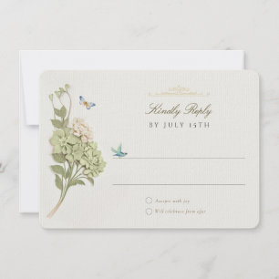 Elégante carte RSVP mariage Hydrangea verte