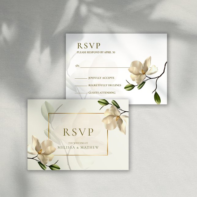Elégante carte RSVP Mariage Magnolia Blanc Orienta (Elegant Oriental White Magnolia Wedding RSVP Card)