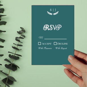 Elégante carte RSVP Monogram Green Jewel Tone