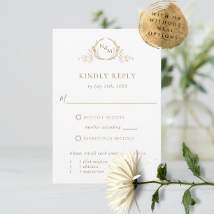 Elégante carte RSVP Monogramme Blanc et Or
