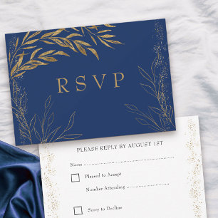 Elégante carte RSVP Royal Blue et Gold Leaf