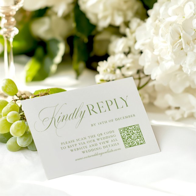 Elégante carte RSVP Sage Green & Beige QR Code RSV (Elegant Sage Green & Beige QR Code RSVP Card)
