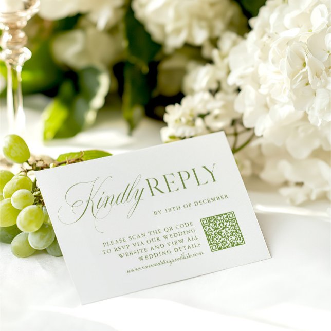 Elégante carte RSVP Sage Green & White QR Code (Elegant Sage Green & White QR Code RSVP Card)