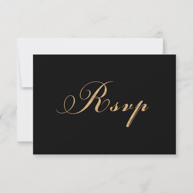 Elégante carte RSVP Script Mariage Black Gold (Devant)