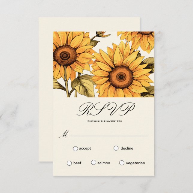 Elégante carte RSVP Sunflower simple (Devant / Derrière)
