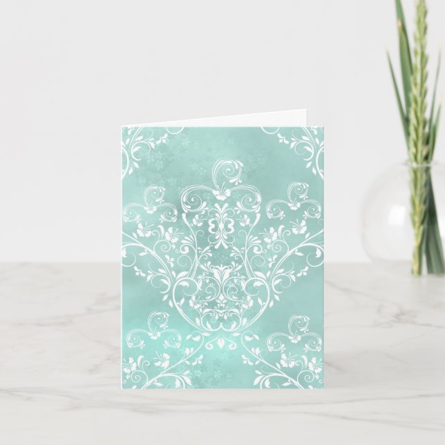 Elégante carte Turquoise Damask Note (Devant)