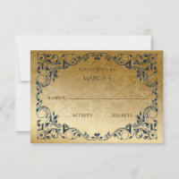 Elégante carte Vintage Blue Gold RSVP