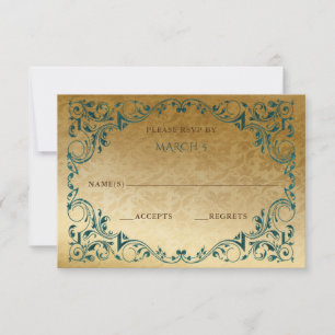 Elégante carte Vintage Green Gold RSVP
