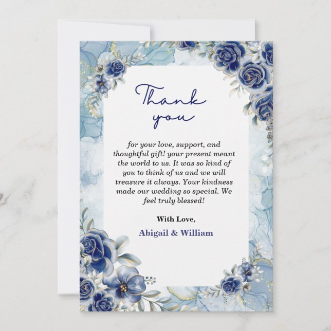 Elégante Cartes Plat Mariage Floral Bleu (Devant)