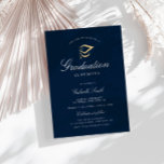 Élégante cérémonie de remise des diplômes bleu mar<br><div class="desc">Une élégante carte de remise de diplômes bleu marine. Les détails du texte et l'image peuvent être personnalisés.</div>