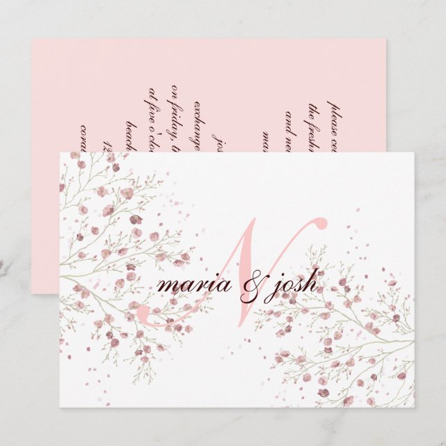 Élégante Cerise Fleurit, Faire-Part de Mariage (Devant / Derrière)