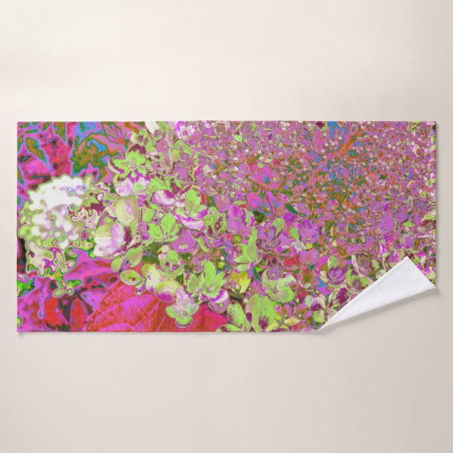 Élégante Chartreuse Vert, Rose et Bleu Hydrangée (Serviette de bain)