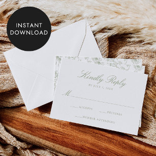 Elégante Chinoiserie verte Mariage Floral Carte RS