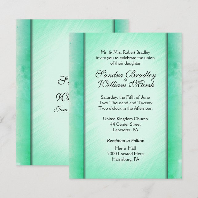 Élégante Classe Green Wedding Invitations (Devant / Derrière)