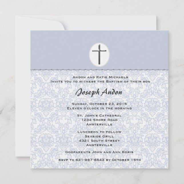 Elégante collection Damask Invitation bleue (Devant)
