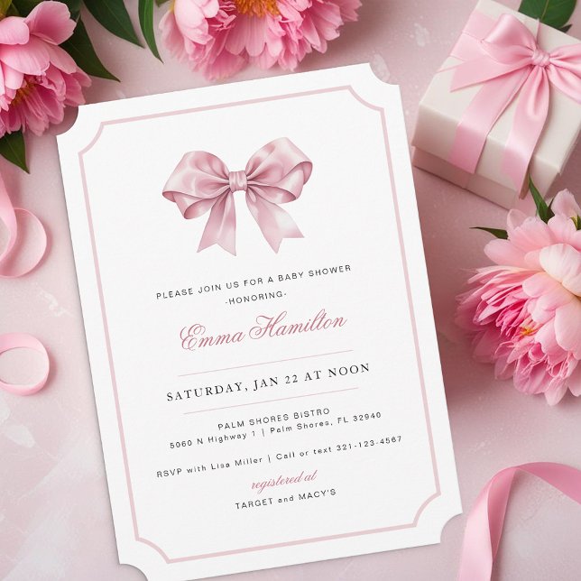 Elégante Coquette Bow Baby shower Invitation - Cla (Elegant Baby Shower Invitation)