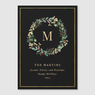 Élégante couronne de Noël doré avec monogramme