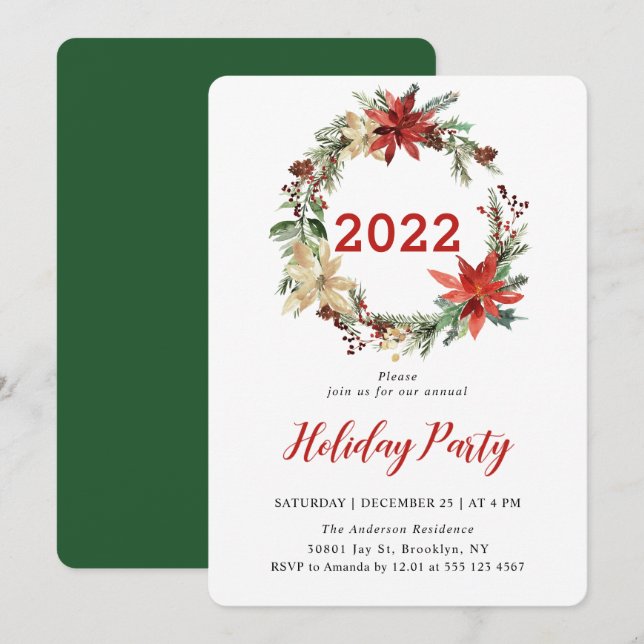 Elégante couronne de Noël Fête Invitation (Devant / Derrière)