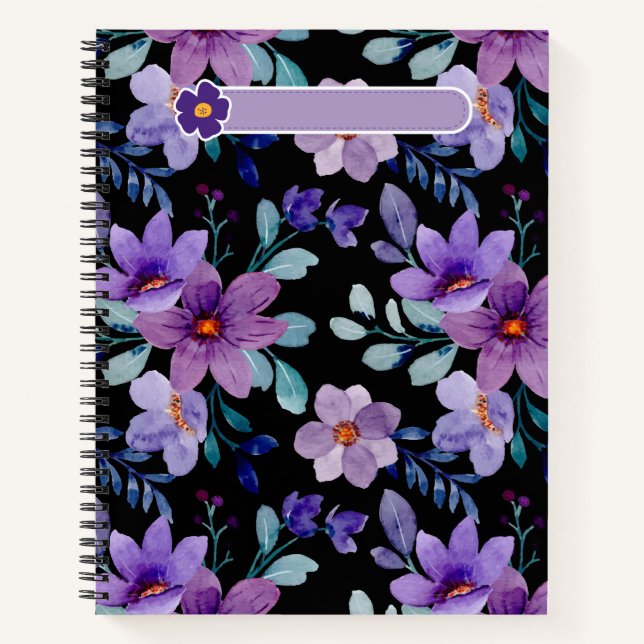 Élégante couverture de Carnet Floral pourpre - Aqu (Devant)