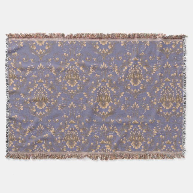 Élégante couverture de jet en damas doré | Périwin (Devant)