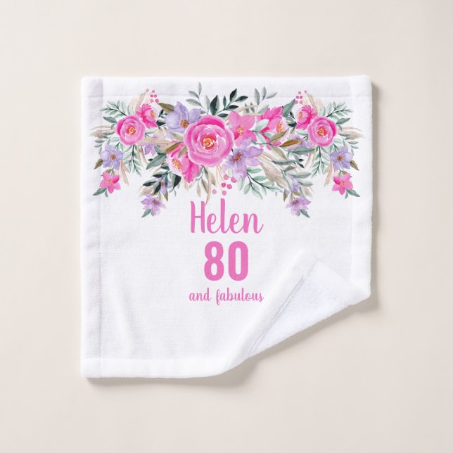 Élégante couverture en polaire rose de 80e anniver (Gant de toilette)