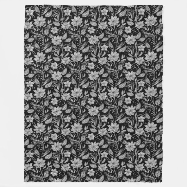 Elégante couverture noire avec contour floral blan (Devant)