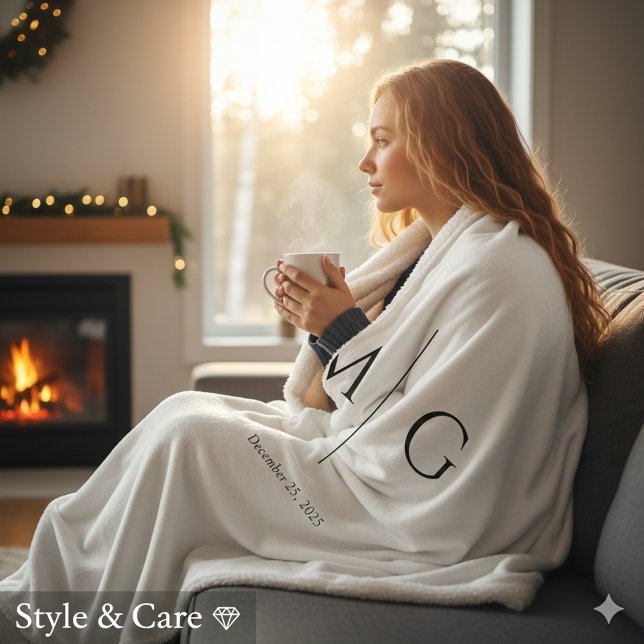 Élégante couverture sherpa personnalisée avec mono (Elegant Personalized Monogram Date Sherpa Blanket Gift)