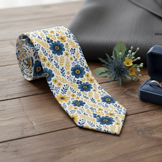 Élégante cravate avec art floral méditerranéen (Créateur téléchargé)