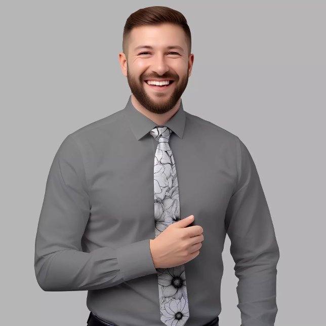 Elégante Cravate florale noire et blanche (Créateur téléchargé)