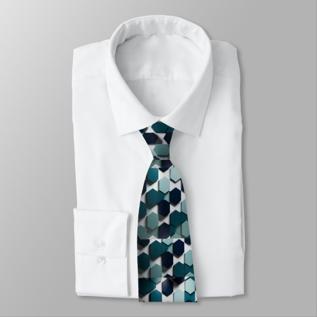 Elégante Cravate Turquoise, marine et blanche (Attaché)