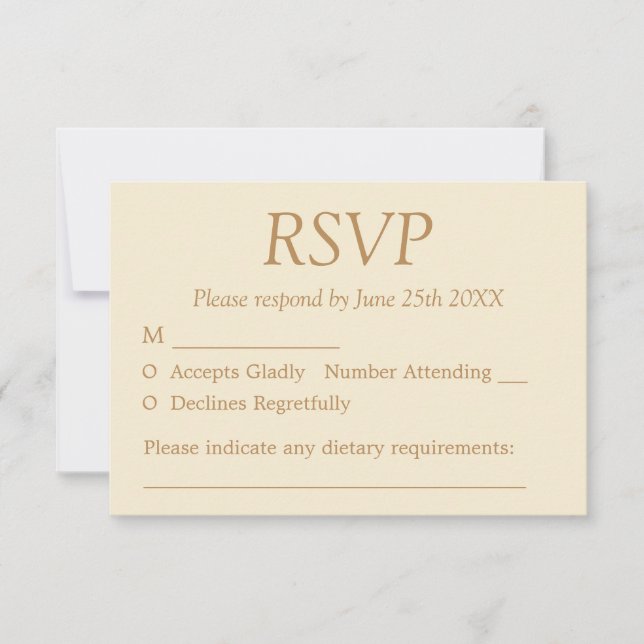 Elégante Crème Beige Mariage RSVP Card (Devant)