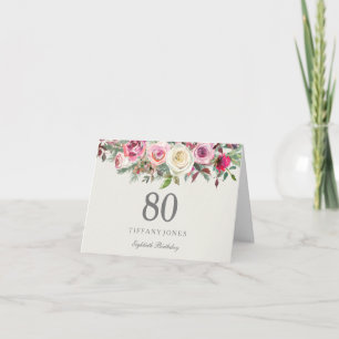 Elégante Crème Rose Floral 80e Anniversaire Merci